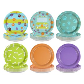 Grencian 60Pcs Blue Green Dog Party Paper Plates 9" Disposable Heavy Duty Dog Paw Dessert Paper Plates Cute Cartoon Tableware Set for Boy Girl Puppy Birthday Party Supplies