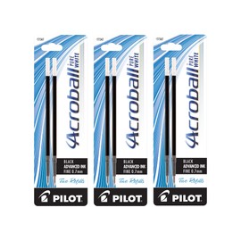 PILOT Acroball PureWhite Advanced Ink Refill For Retractable Pens, Fine Point, Black Ink, 6 Pack