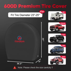 Comnova RV Tire Covers 4 Pack - 600D Tough Tire Wheel Cover Protector for RV, Truck, SUV, Trailer, Camper, Boat and Van, Heavy Duty & Waterproof Tire Cover, Fits Tire Diameters 23-25 Inch
