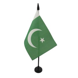 Pakistan Table Flag 4'' x 6'' - Pakistani Desk Flag 15 x 10 cm - Black plastic stick and base - Drapeau Pakistan AZ FLAG