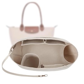 Gliterra Organiser M for Longchamp Bag, Bag Organiser for Le Pliage M with 9 Compartments and Key Chain Made of Premium Felt (Beige M)