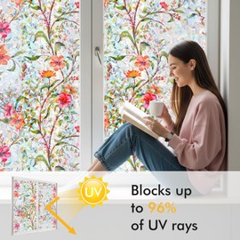 Window Privacy Film, Stained Glass Window Film, Rainbow Window Film Static Adhesive, Stained Glass Window Film Anti-UV for Office Living Room Bedroom Kitchen 17.5 x 78.7 inches