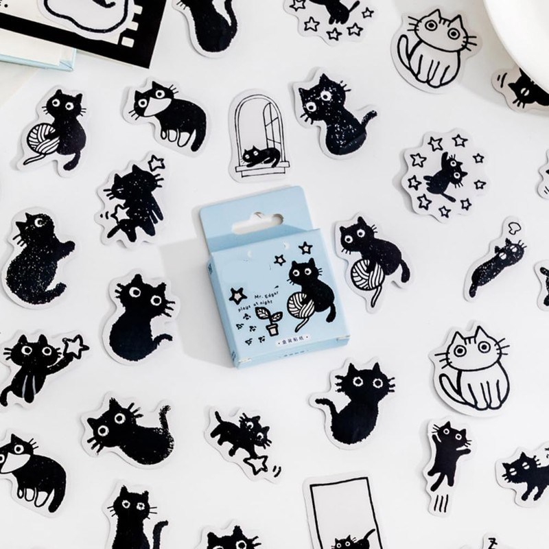 Alideco Flake Stickers, 92 Stickers, Collage Material, Retro, Cute, Black