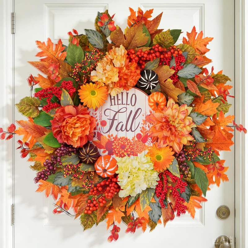 Fall Wreaths for Front Door 24" Autumn Harvest Wreath with