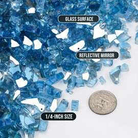 Skyflame 10-Pound Fire Glass for Fireplace Fire Pit and Landscaping, Pacific Blue Reflective, 1/4-Inch