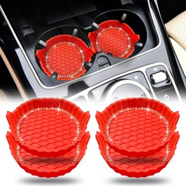 JINGSEN Bling Car Cup Holder Coaster,Non-Slip Sparkly Crystal Rhinestone Car Cup Holder Coasters,Non-Slip Durable Car Coasters,Universal Car Cup Holder Insert(Red, 4 Pack)