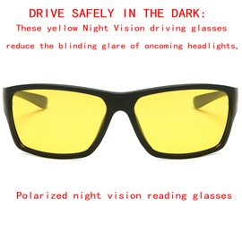 mincl Full lens Polarized Reading Sunglasses for Men Driving Running Sports Reader Square UV Protection Style Unisex (night vision, 2.5x)