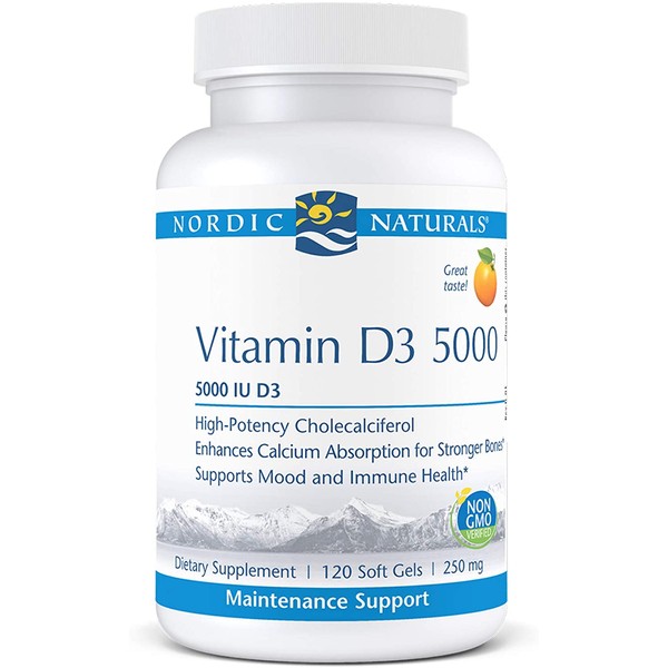 Nordic Naturals Pro Vitamin D3 5000, Orange - 5000 IU Vitamin D3 - 120 Mini Soft Gels - Supports Healthy Bones, Mood & Immune System Function - Non-GMO - 120 Servings