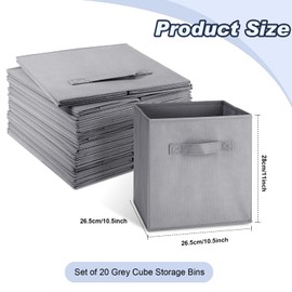 Hillban 20 Pcs Storage Cubes 11 Inch Cube Storage Bins Collapsible Fabric Storage Cubes with Dual Handles Foldable Cube Baskets Cloth Storage Box Closet Organizers Box for Home Office Shelf (Grey)