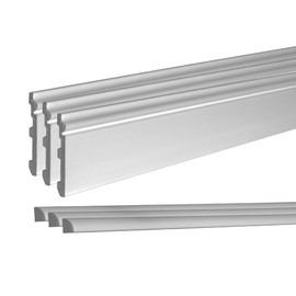 Complete Floor Moulding Kit, 4-3/4in High x 5/8in Proj Baseboard, 3/4in H x 3/4in Proj Quarter Round, Both 8ft Long Mouldings, Unfinished White, High Impact Polystyrene, 3 Pack