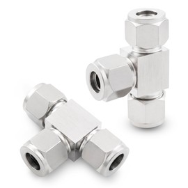 Yoebor Stainless Steel 304 Compression Tube Fitting Tee Union 4mm OD x 4mm OD x 4mm OD 3-Way Connector, Pack of 2
