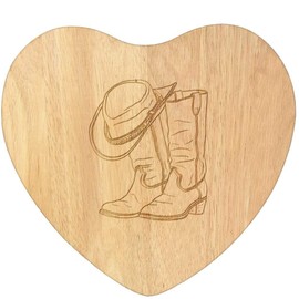 'Cowboy Boots & Hat' Wooden Heart Shaped Chopping/Cutting Board (WB00066930)