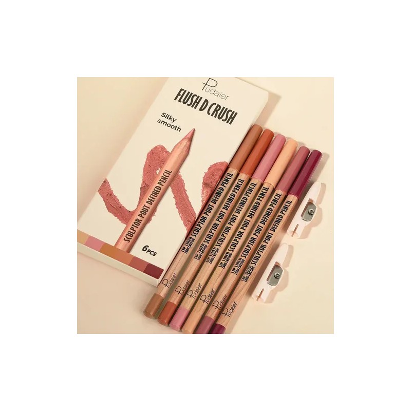 6pcs Juego Delineador Wooden Lip Pencil Labios Impermeable