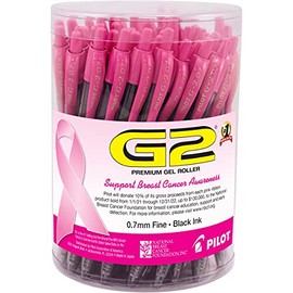 PILOT G2 Premium Refillable & Retractable Rolling Ball Gel Pens, Fine Point, Pink/Black Inks, Tub of 48 (59037)