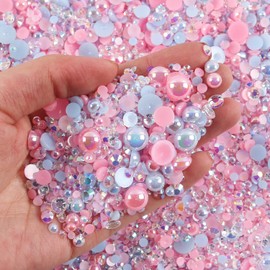 Mixed Size 3/4/5/6/8mm 1000Pcs Flat Back AB Pearls Half Round Imitation Pearl Rhinestones Beads for Shoes, Mugs, Bottles, Tumblers, Craft Decoreation…