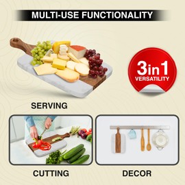 Enhance Your Kitchen with Our Durable Acacia Wood and Marble Tray and Ergonomic Wood-Marble Cutting Board, Perfect Stone Cutting Board for Home Chefs, Busy Families & Health-Conscious Cooks