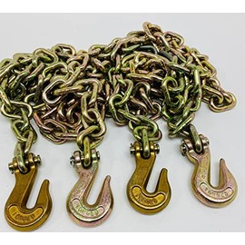 AutoHauler Supply 2 Pack of 3/8 inch x 20 ft Grade 70 Equipment Transport Binder Chain with Grab Hooks 6,600 lb WLL