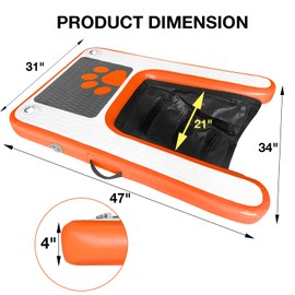 TONKOUM Inflatable Dog Ramp Puppy Boat Ladder, 47” x 31” Floating Dog Dock Ramp for Pool Lake, Non-Slip EVA Surface Platform for Dogs Up to 180LBS