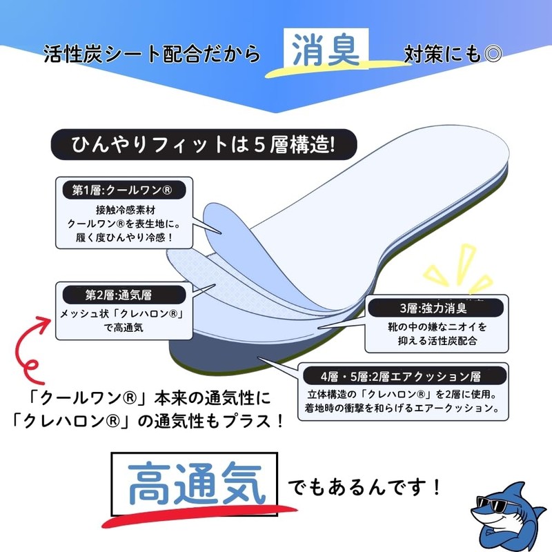 Cool Touch Barefoot Smooth Cool Fit Insole, Breathable, Quick Drying,