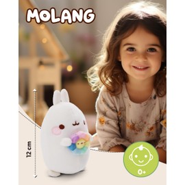 NICI Molang Cuddly Toy 12 cm with Rainbow Flower - Cute Stuffed Toy for Cuddling and Playing, Molang Plush Toy for Cuddly Animal Lovers - 61163, White