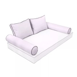 COVER ONLY Style1 Outdoor Bolster Back Pillow Slipcover Contrast Trim Twin-AD107