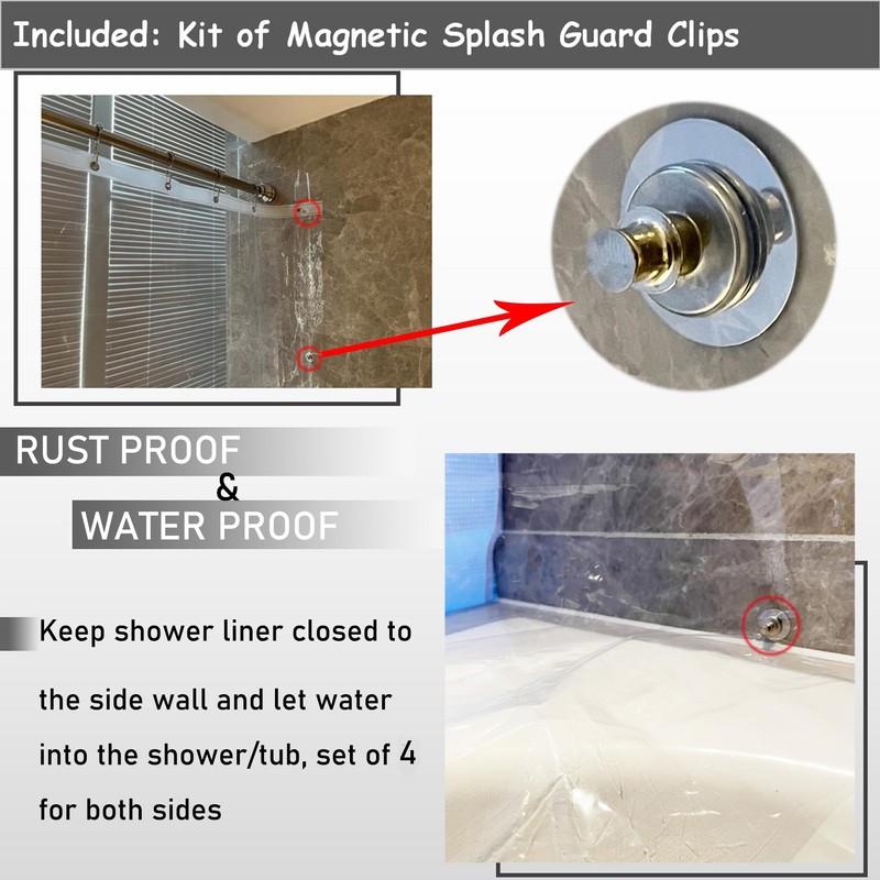 Arayarser 74 Inch Shower Curtain Liner with Magnets & Side