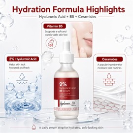 2% Hyaluronic Acid+B5 Hydrating Serum with Ceramides, Multi Depth Hydration Panthenol, B5, Soft Dewy Finish, Multi-Layer Moisture Lock, Lightweight, Non-Greasy for Dry Skin Barrier, Daily Skincare