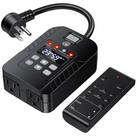 Outdoor Remote Control Outlet, ELECTOP Outdoor Timer with Countdown & Dusk to Dawn Light Sensor, IPX5 Weatherproof Outdoor Wireless Remote Control Electrical Outlet, Outdoor Light Timer, 15A/1800W