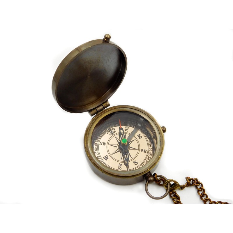 Antique Brass Compass Engraved "Go Confidently in The Direction of