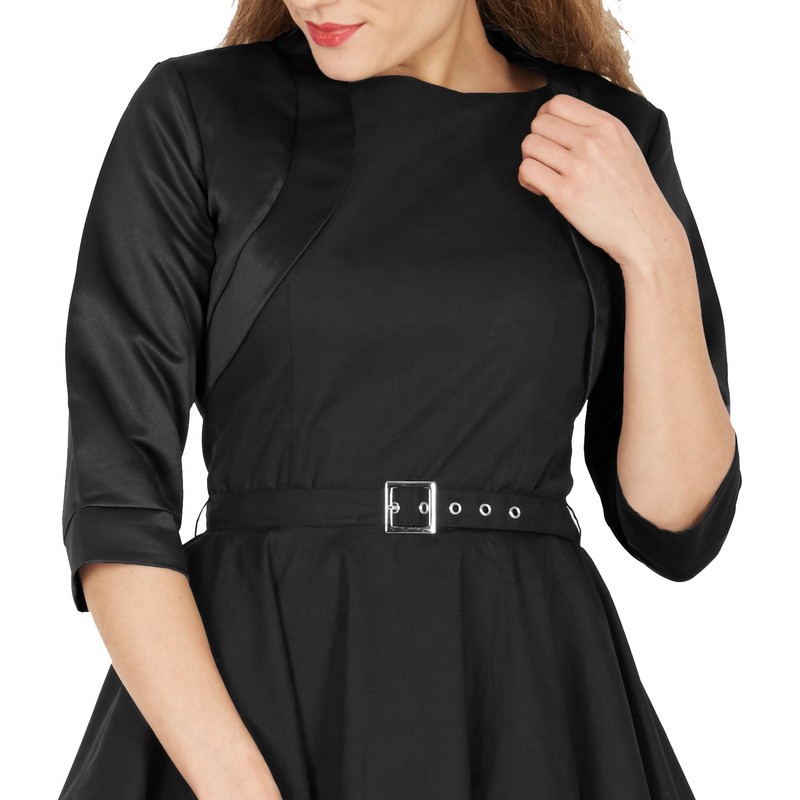 BlackButterfly Satin Bolero Jacket - Half Sleeve (Black, XL)