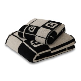 Cozy Soft Warm Throw Blanket Knit Blanket Checkered Reversible Living Room or Bedroom Travel Decor Ideal(Black,51"x63")