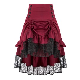 yiranyijiu Women's Gothic Steampunk Skirt Victorian Hi-Low Lace Skirt(YT2339-RD,S)