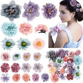 Ahoney 21 Pieces Flowers Hair Clips for Women Girls, Hawaiian Multiple Flower Alligator Clips Big Chiffon Flower Hair Pin Hair Accessories for Beach Party Bridal Wedding Event Decor (Purple)