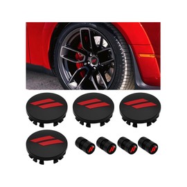 4PCS 63mm/2.5 inch Wheel Center Hub Cap Covers for Charger Challenger Durango Journey Avenger Hornet Dart SRT Non Fading Hubcaps Rim with Same Pattern Tire Valve Stem Caps Cover (Black Red)