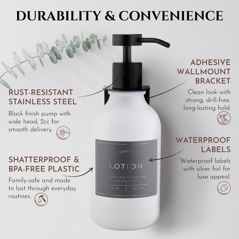 Shower Shampoo Dispenser Wall Mounted – 3 Refillable 16.9 oz