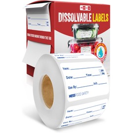 MESS Dissolvable Food Labels, 1x2, 200/Roll - Dissolves in 30 Seconds or Less - Removable Pantry, Meal Prep & Food Storage Labels – Canning & Freezer Use
