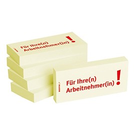BIZSTIX® Business Sticky Notes "Für Ihrer Arbeitnehmer(in)!" - 1 Pack of 5 Sticky Notes Pads of 100 Sheets 75 x 35 mm
