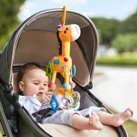 TUMAMA Giraffe Hanging Rattle Toy, Baby Pram Toy with Wind Chimes, Car Seat Crib Plush Animal Activity Toy Gift for Newborns 0, 3, 6, 9, 12, 36 Months