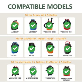 10 Pack VRC2 Cloth Filter Compatible with Vacmaster 1.5 to 3.2 Gallon Wet/Dry Vacuums, Also fit for Armor All AA155 AA256 AA255