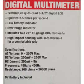 Cen-Tech 7 Function Digital Voltmeter Battery Tester Ohmmeter Ammeter Transistor OHM