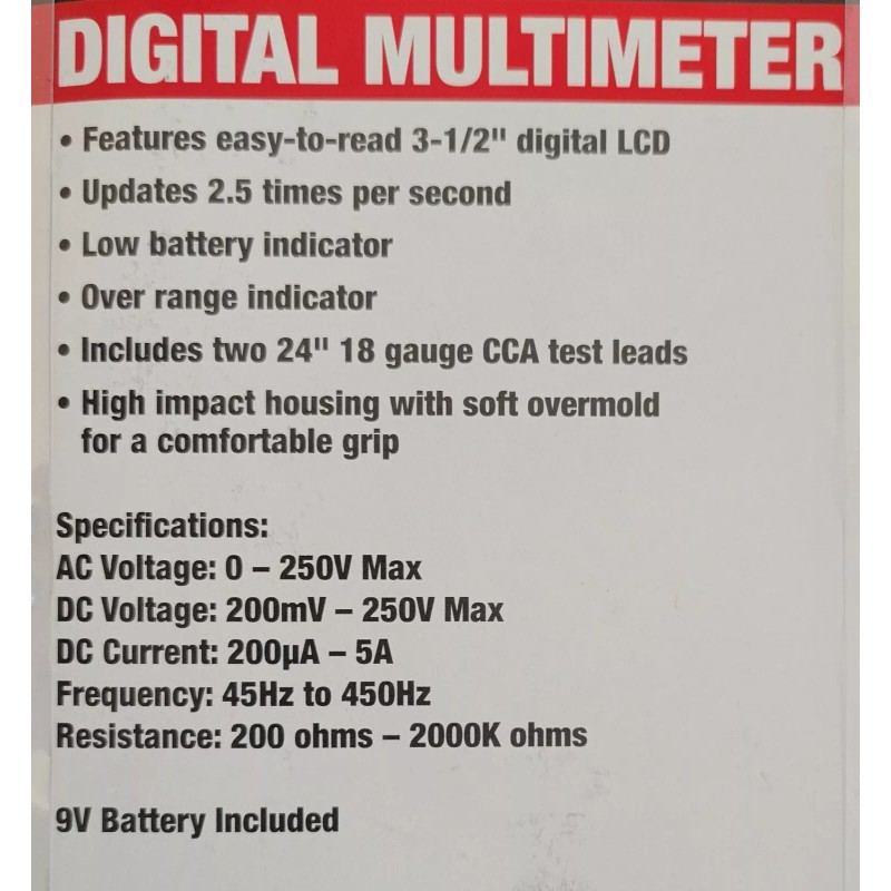 Cen-Tech 7 Function Digital Voltmeter Battery Tester Ohmmeter Ammeter Transistor
