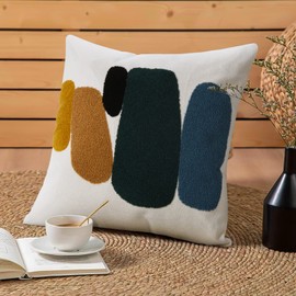 JASEN Boho Throw Pillow Covers 18x18, Modern Soft Neutral Decorative Pillow Covers, Bohemian Abstract Geometric Square Pillow Case for Sofa Bedroom Living Room