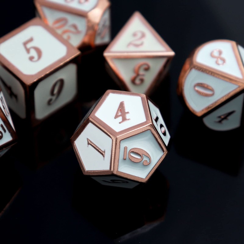 Haxtec Metal DND Dice Set Copper/Rosegold White D&D Polyhedral Dice