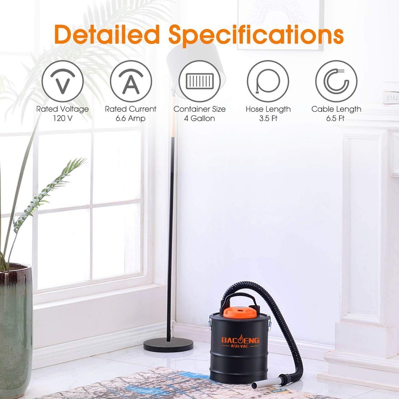 BACOENG Ash Vacuum, 4 Gallon Ash Vacuum for Pellet Stoves,