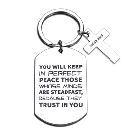 Inspirational Christian Keychain Gift Christmas Religious Key Chain for Men Women Isaiah 26:3 Bible Verse Key Rings Gifts for Godson Goddaughter Christian Fans on Birthday Christmas