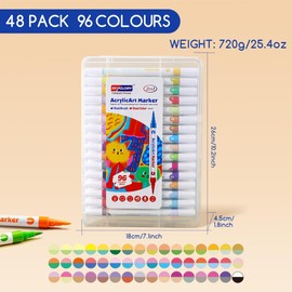 SKYGLORY 96 Colours Dual Brush Tip Acrylic Marker Set, Art Marker Pens Set for Painting, Drawing, Crafting (48)