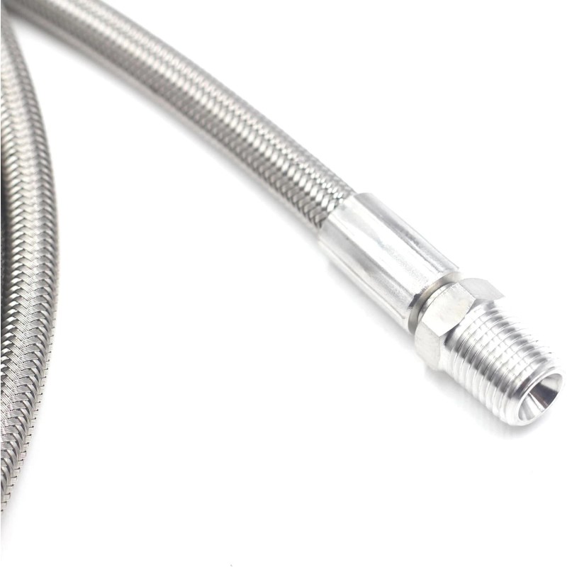1/2" Male NPT Stainless Steel Braided Hose 48" Length PTFE