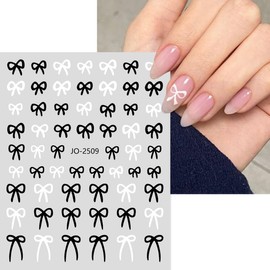 6Sheet Heart Nail Art Stickers Cute Bow Stars Hearts Star Nail Decals 3D Self-Adhesive Simple Heart Stickers for Nail Art Design Black White Bow Star Heart Nail Charms for DIY Manicure Decoration