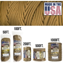 TOUGH-GRID 750lb Grizzly (Coyote) Brown Paracord/Parachute Cord - Genuine Mil Spec Type IV 750lb Paracord Used by The US Military (MIl-C-5040-H) - 100% Nylon - 100Ft - Grizzly Brown