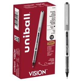 uni-ball(R) Vision(TM) Rollerball Pens, 0.7 mm, Fine Point, Gray Barrel, Black Ink, Pack Of 12, 60126